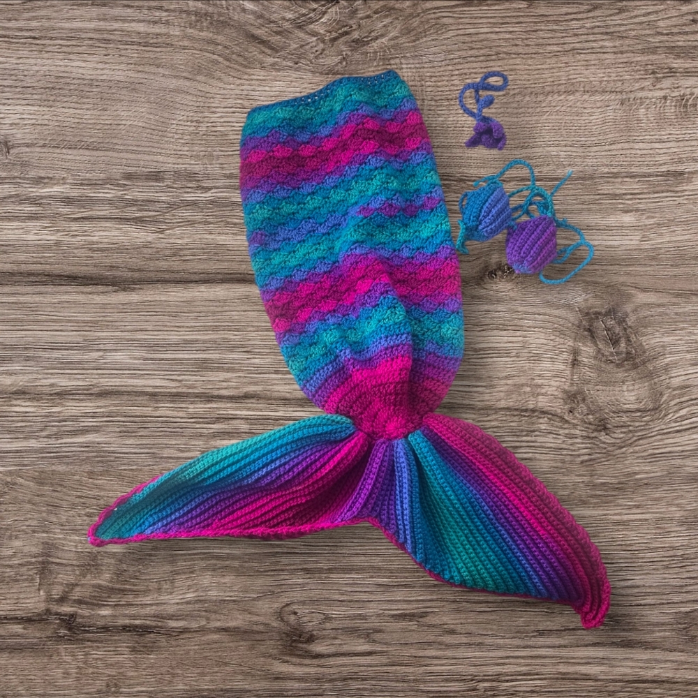 Hand crocheted mermaid tail with accessories